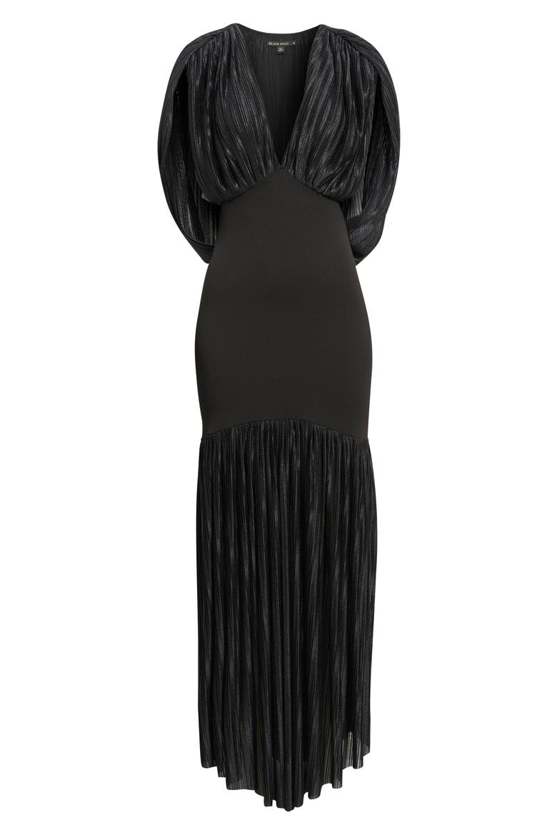 Savoy Plunge Neck Drape Back Gown, Alternate, color, BLACK