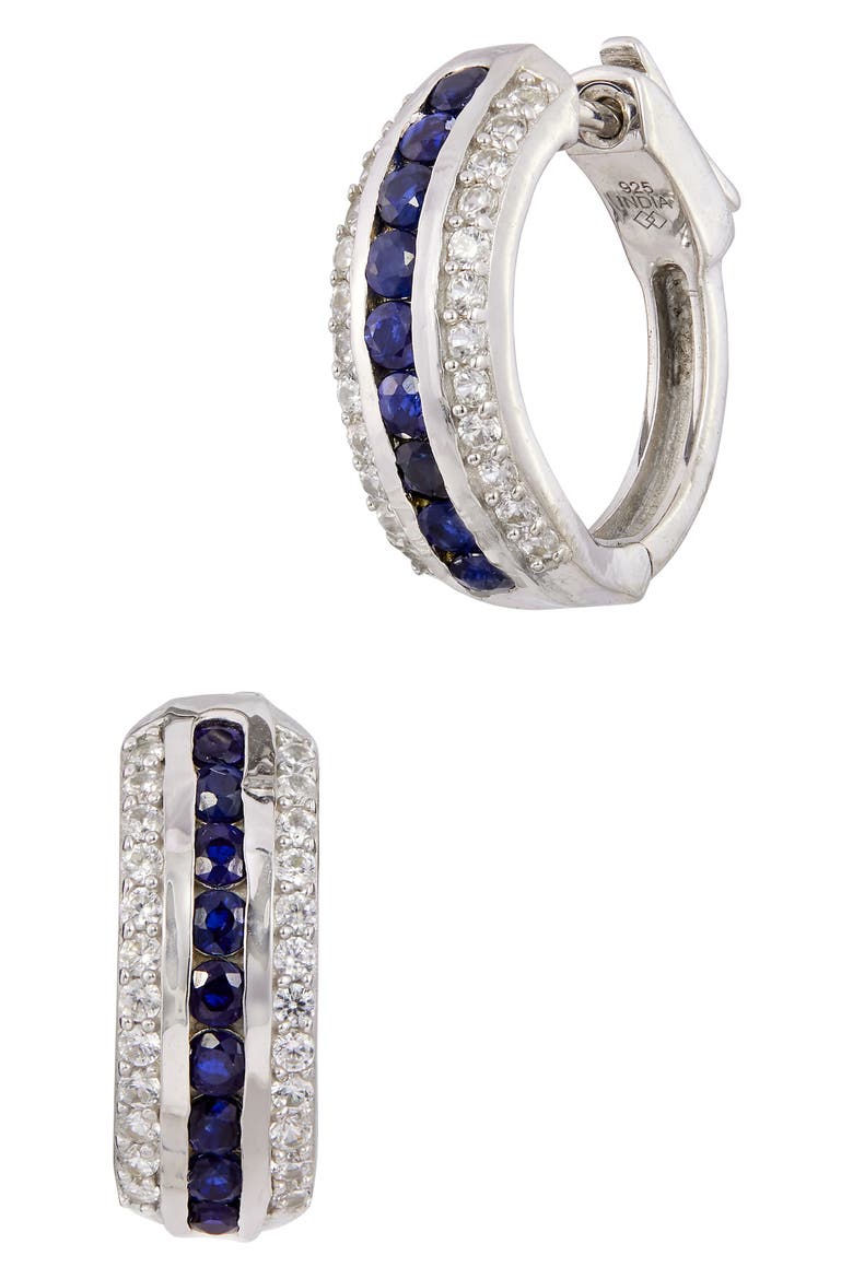 Stone Hoop Earrings, Main, color, SILVER/ SAPPHIRE