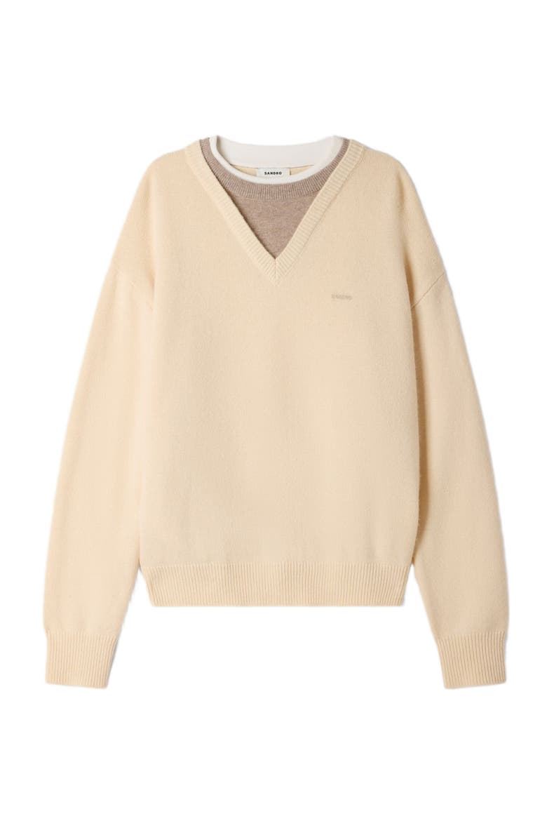 2-in-1 wool and cashmere sweater, Alternate, color, Ecru
