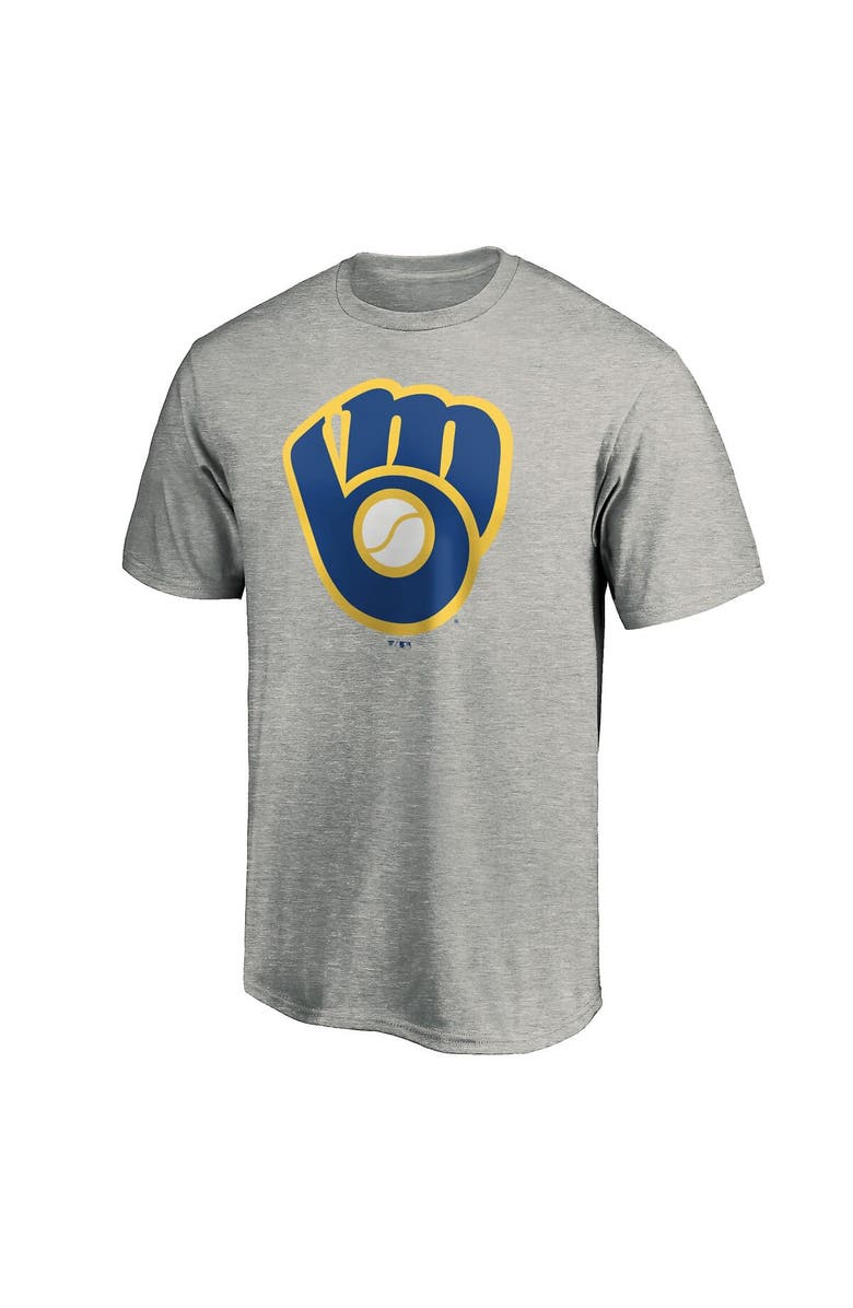 FANATICS Men's Fanatics Branded Heathered Gray Milwaukee Brewers Cooperstown Collection Huntington Logo T-Shirt, Alternate, color, Heather Gray