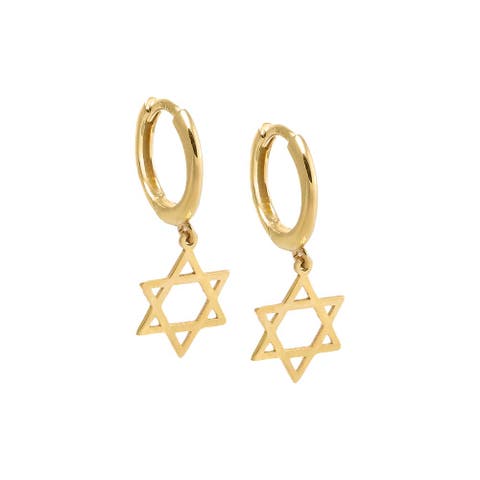 Solid Dangling Star Of David Huggie Earring 14K