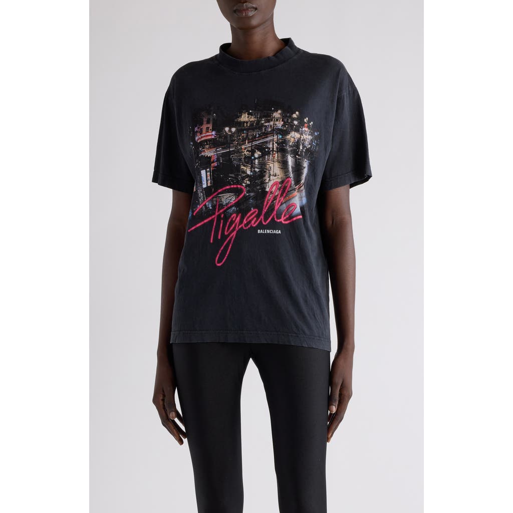 Shop Balenciaga Small Fit Pigalle Graphic T-shirt In 1041 Faded Washed Black