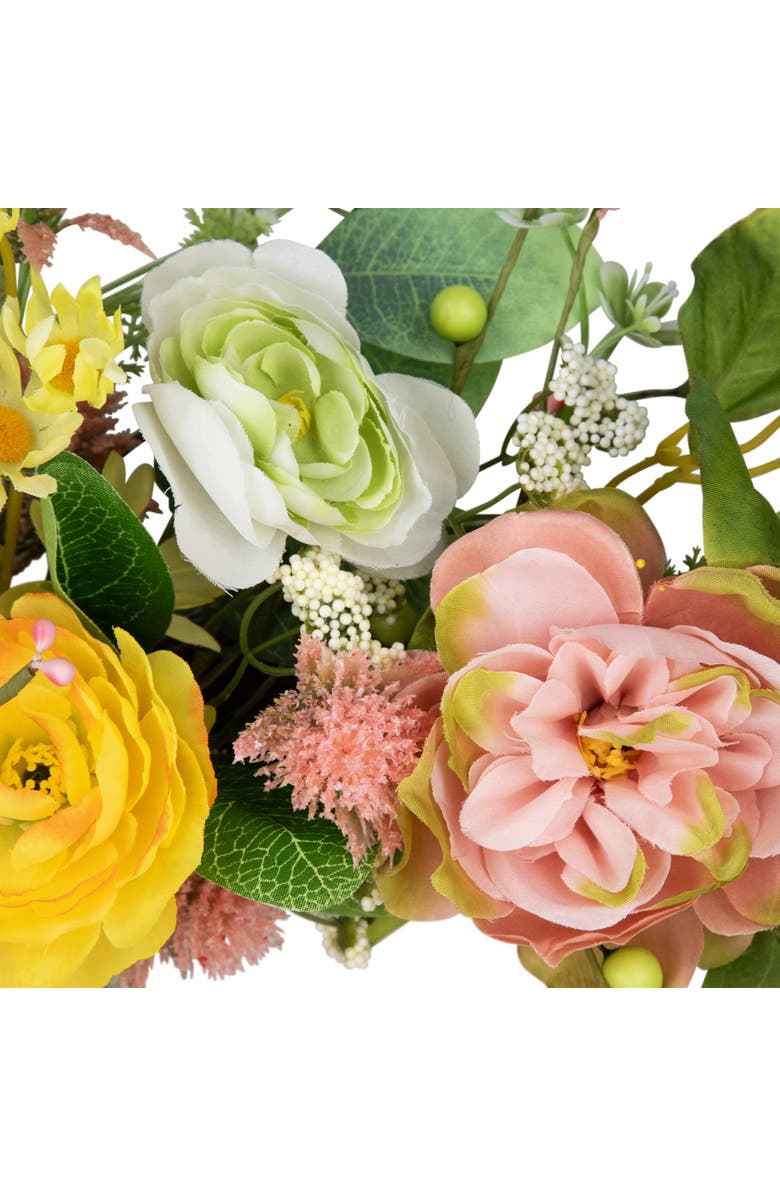 Northlight Rose and Hydrangea Floral Spring Wreath - 26" - Pink and Yellow, Alternate, color, Pink