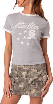 EDIKTED Kyle Athletic Ringer Cotton Graphic T-Shirt