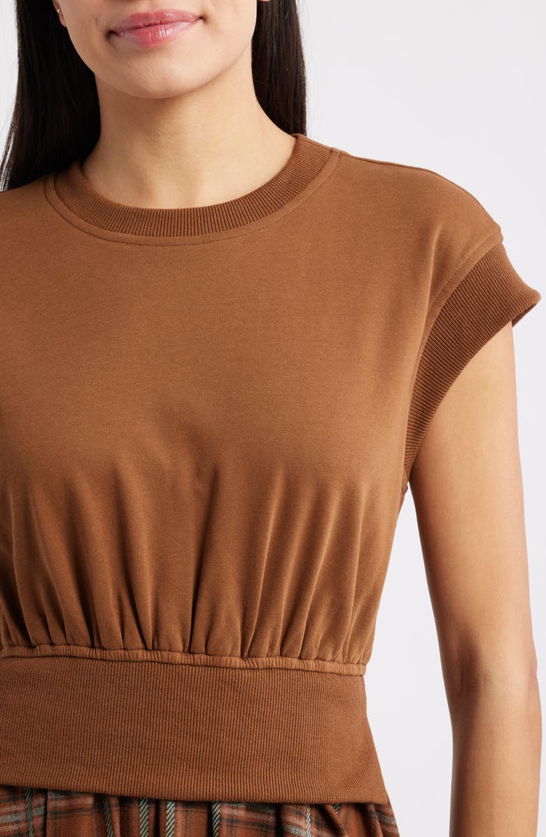 ZOE AND CLAIRE Short Sleeve French Terry Maxi Dress, Alternate, color, Brown