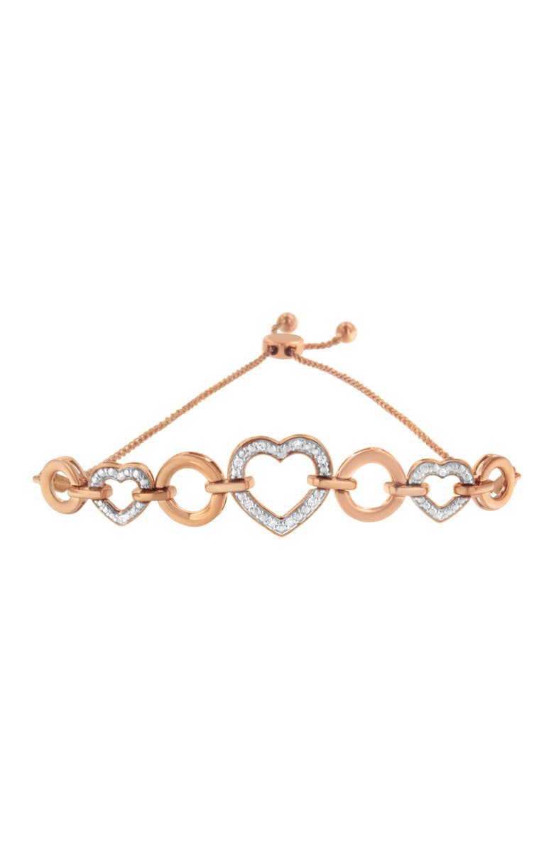 Haus of Brilliance 14K Rose Gold Plated Silver Diamond Accent Circle and Heart Link Bolo Bracelet, Alternate, color, White