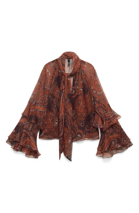 Jewell Ruffle Sleeve Tie Neck Top