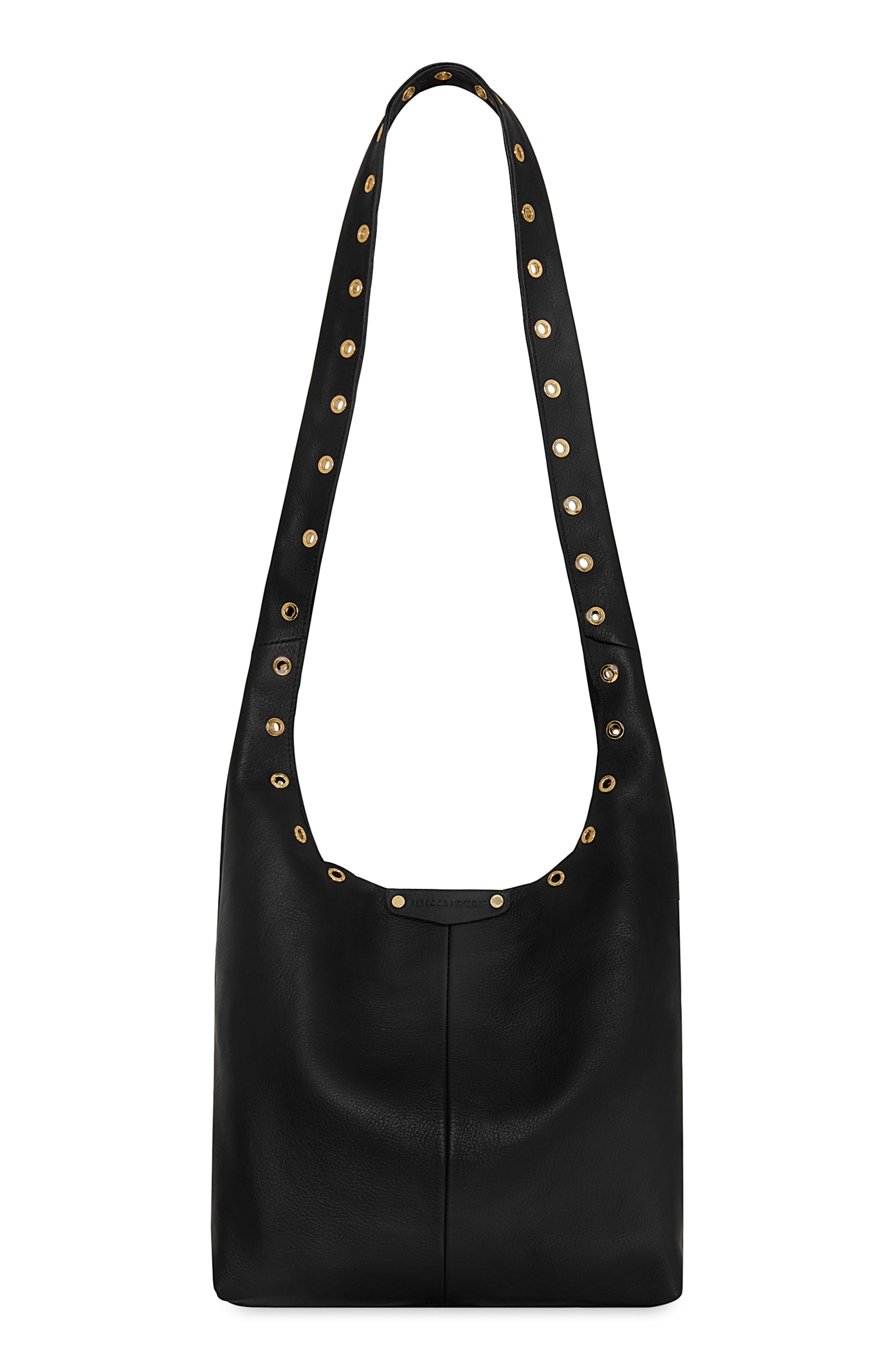 Industry Slouchy Leather Hobo Crossbody Bag, Main, color, BLACK