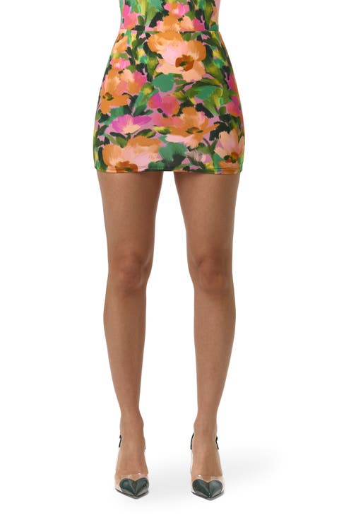 Naked Floral Print Knit Miniskirt