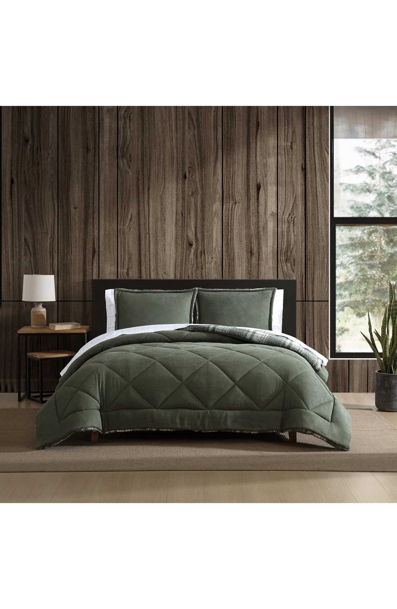 Eddie Bauer Big Lake Plaid Reversible Faux Shearling Comforter Set, Alternate, color, Green