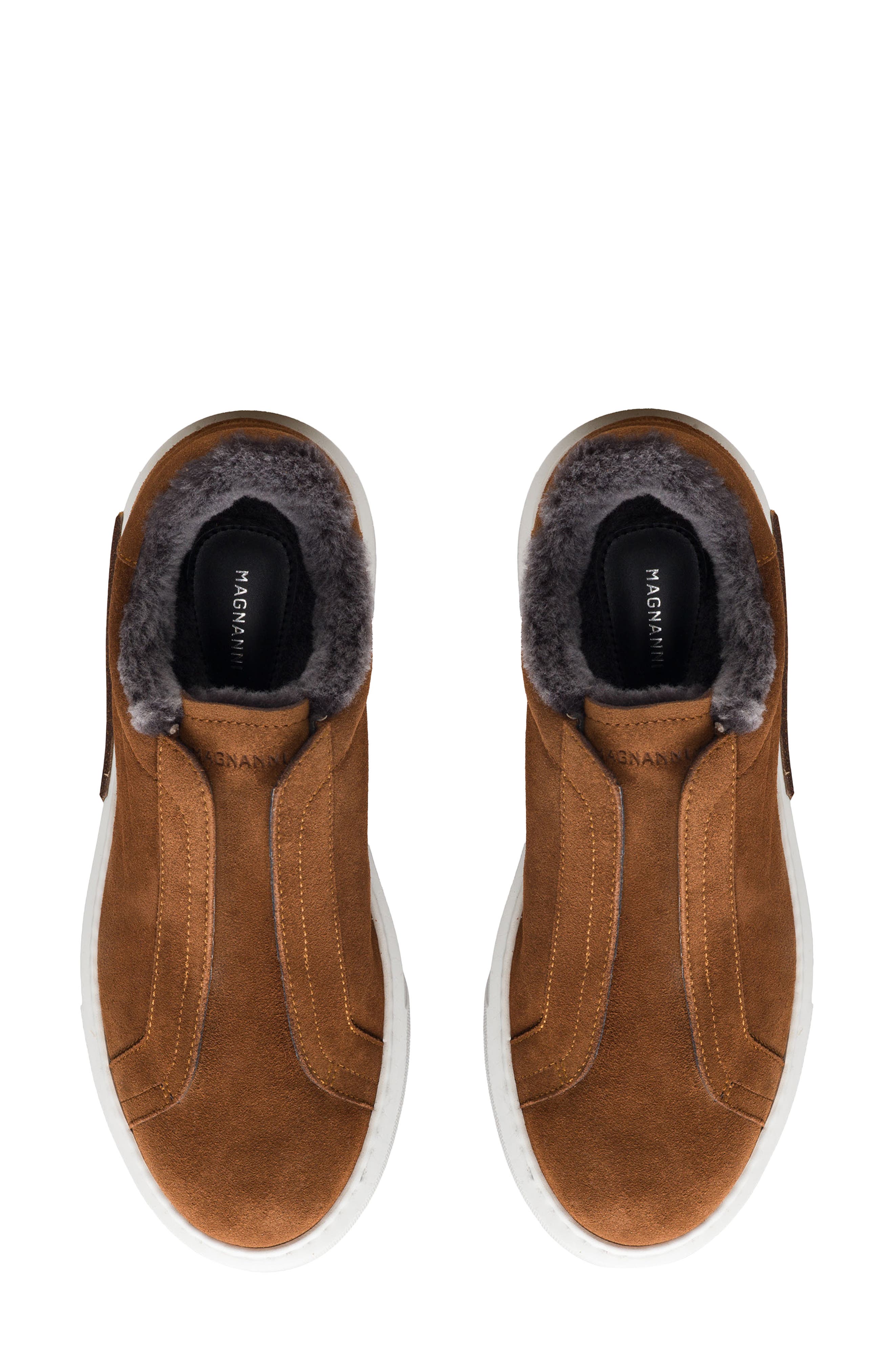 Magnanni Genuine Shearling Lined Slip-On Platform Sneaker, Alternate, color, Cognac Suede