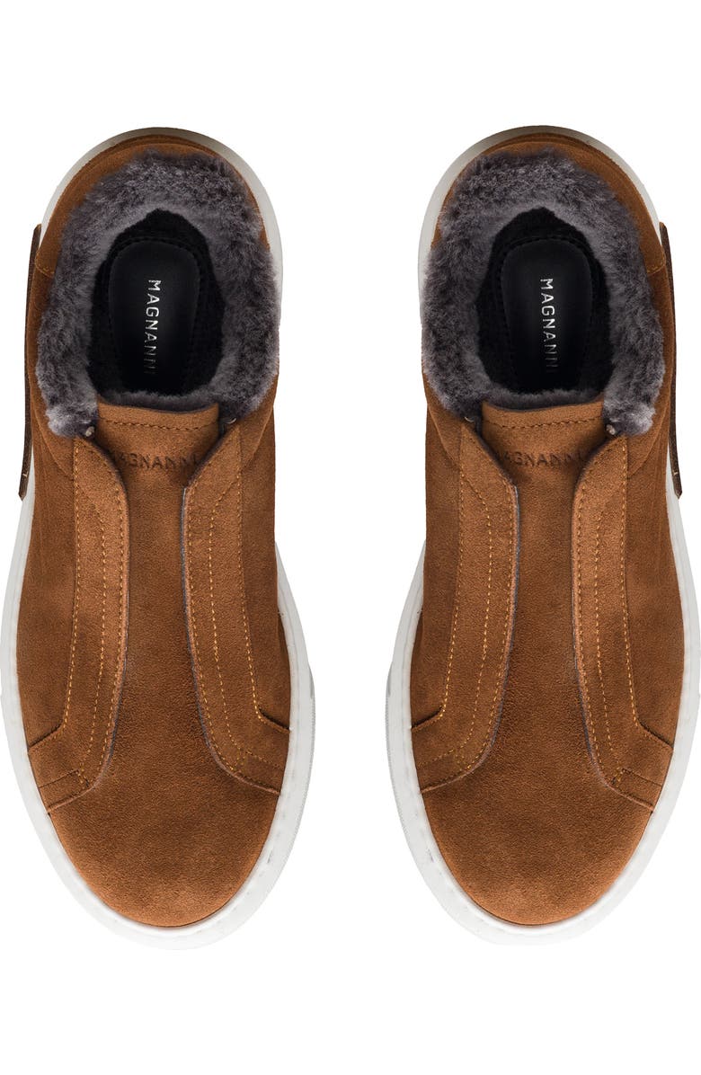 Magnanni Genuine Shearling Lined Slip-On Platform Sneaker, Alternate, color, Cognac Suede