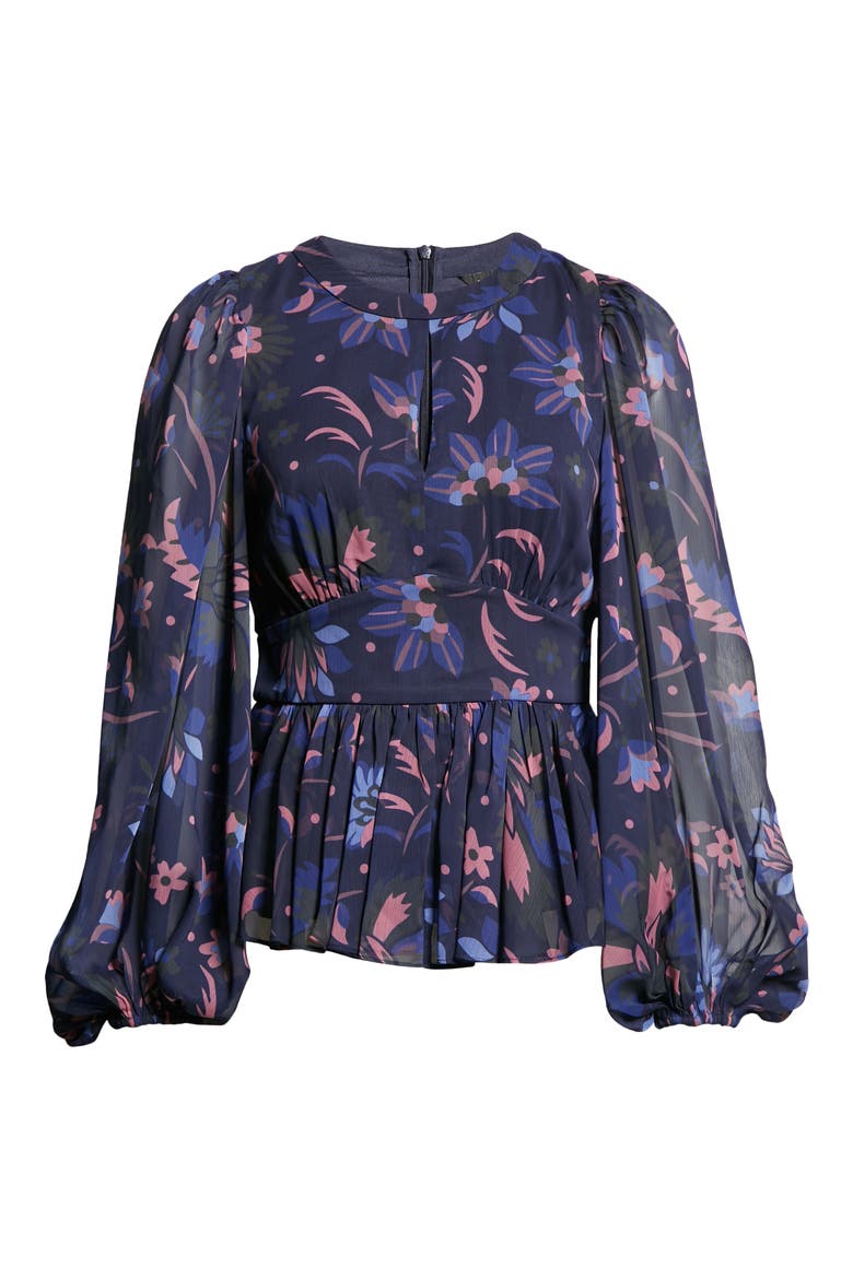 Stephanie Floral Print Keyhole Detail Blouse, Alternate, color, NAVY