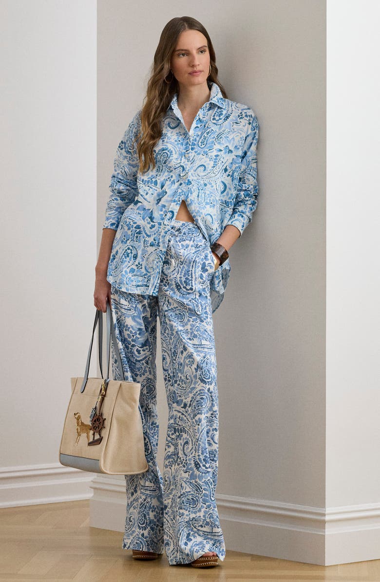 Lauren Ralph Lauren Paisley Print Linen Shirt, Alternate, color, White/ Blue