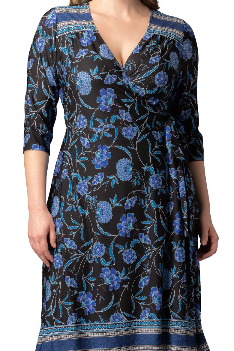 Beguiling Floral A-Line Wrap Dress, Alternate, color, BLUE BORDER PRINT