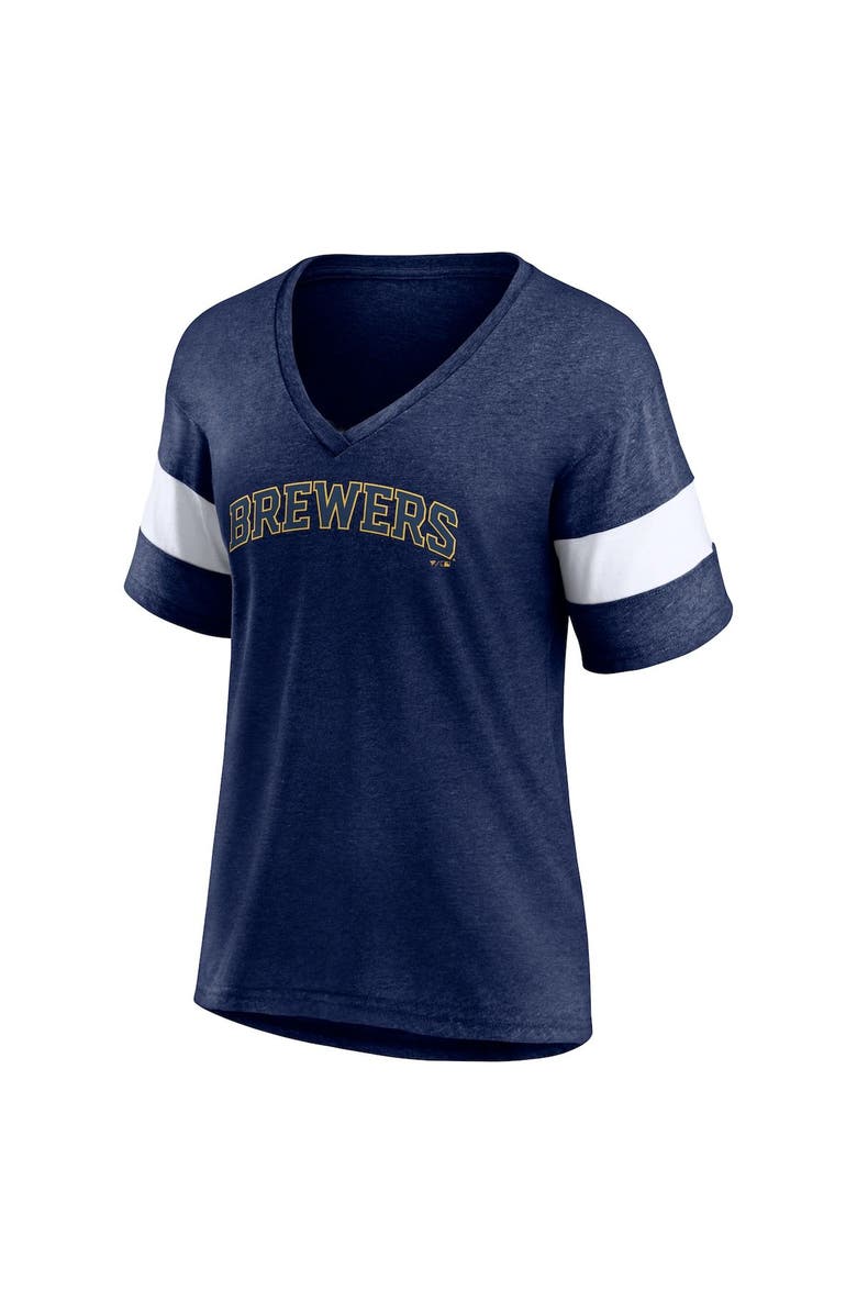 FANATICS Women's Fanatics Branded Heathered Navy Milwaukee Brewers Wordmark V-Neck Tri-Blend T-Shirt, Alternate, color, 
