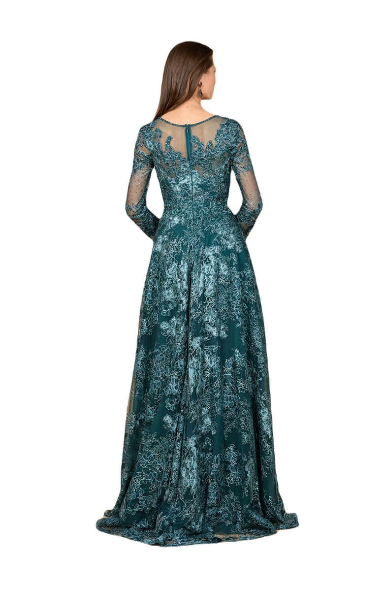 LARA New York Long Sleeve, Illusion Neck Gown, Alternate, color, Green