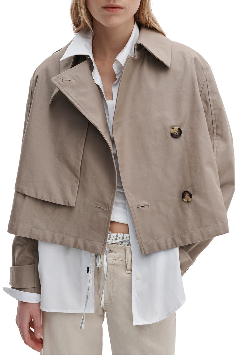Jamie Double Breasted Crop Cotton Trench Coat, Main, color, KHAKI