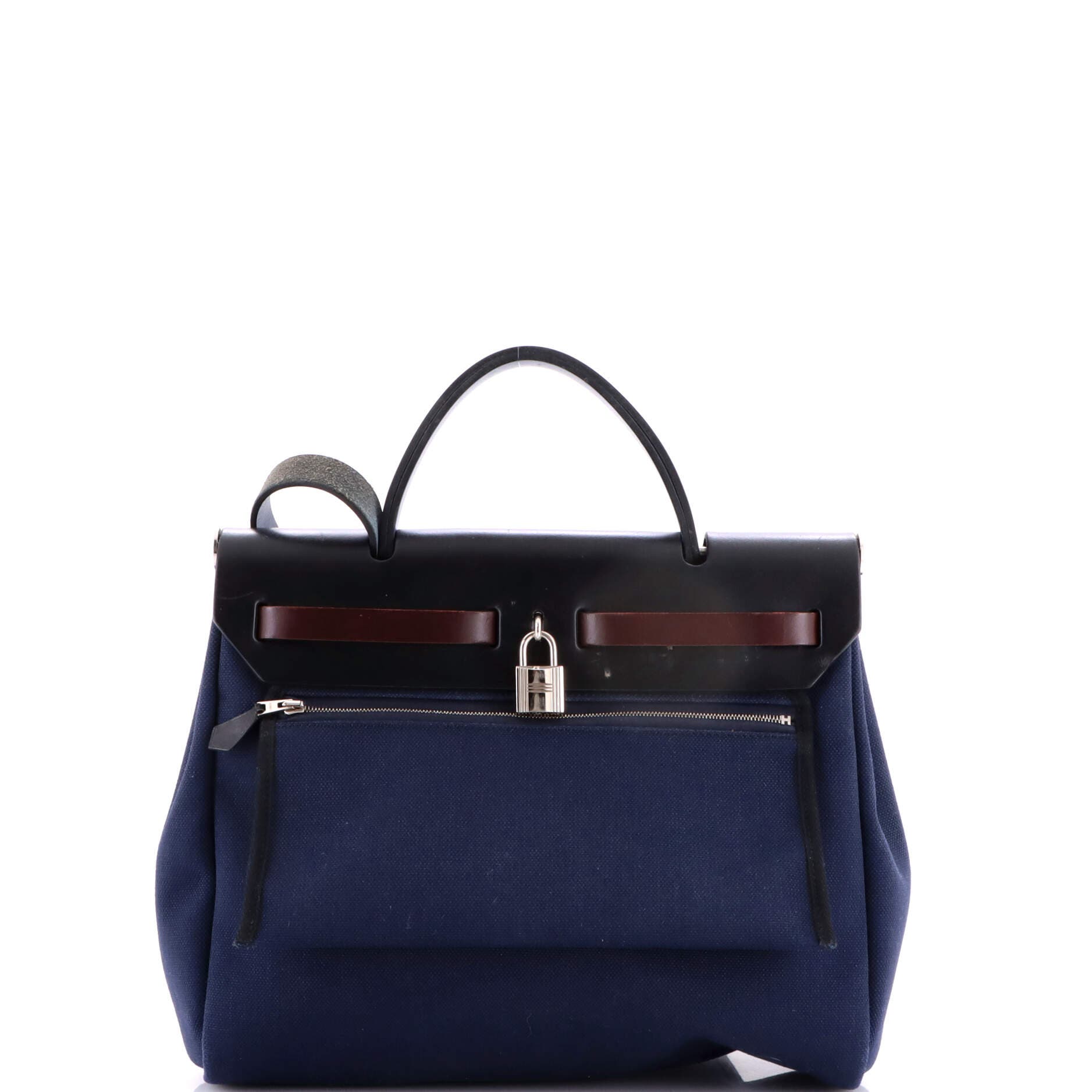 Pre-Owned Hermes Herbag Zip Leather and Toile 31, Alternate, color, Bleu Nuit