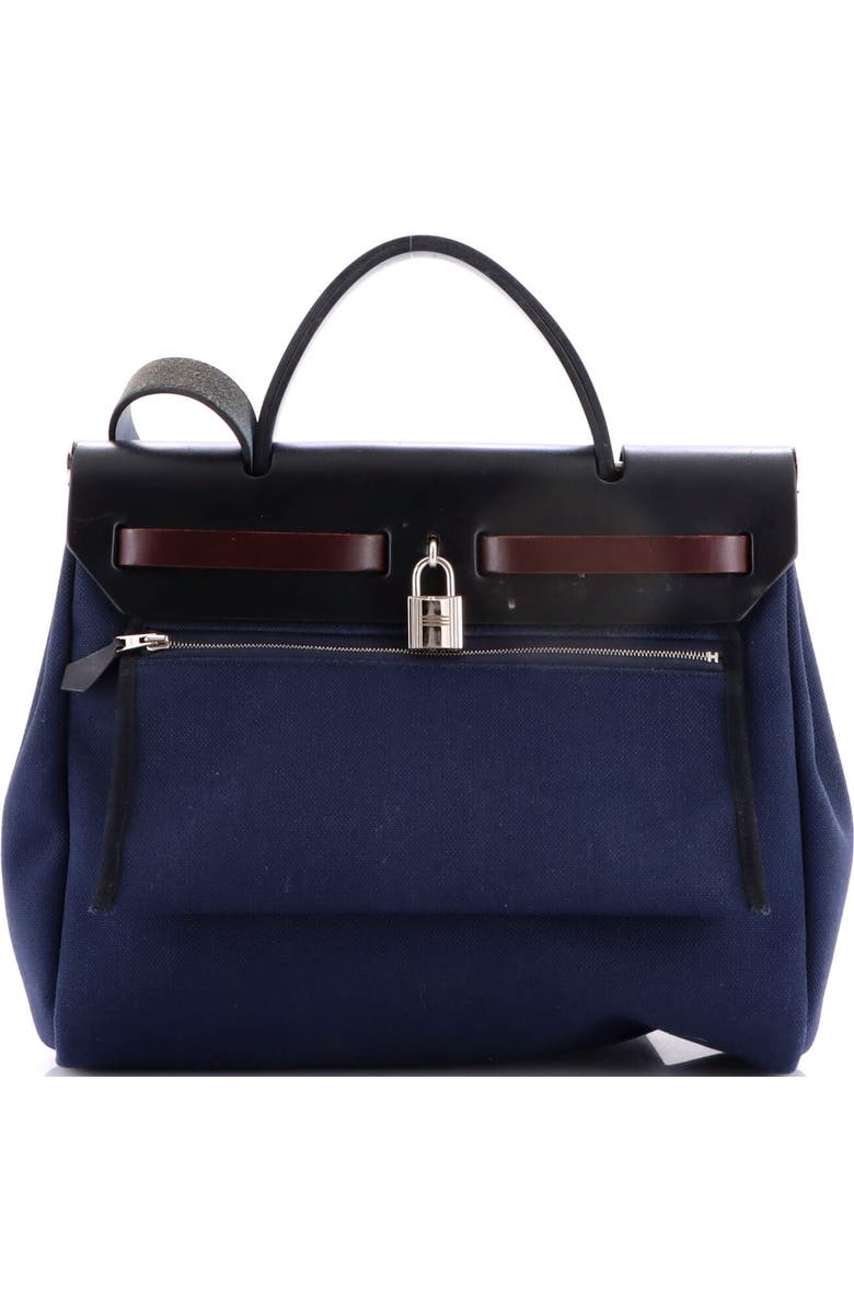 Pre-Owned Hermes Herbag Zip Leather and Toile 31, Alternate, color, Bleu Nuit