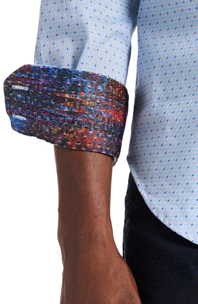Robert Graham Clayton Geo Print Stretch Cotton Button-Up Shirt, Alternate, color, Blue