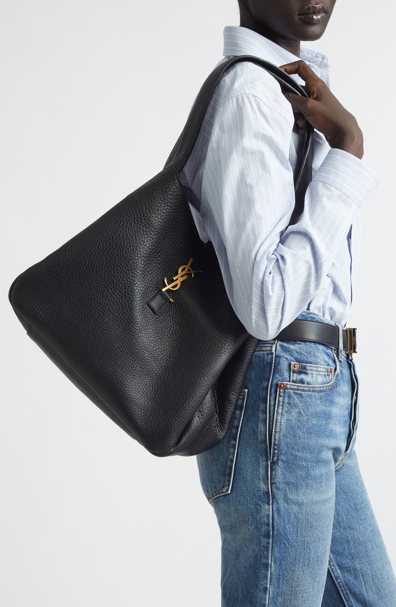 Saint Laurent Le 5 À 7 Bea Leather Tote, Alternate, color, 1000 Noir