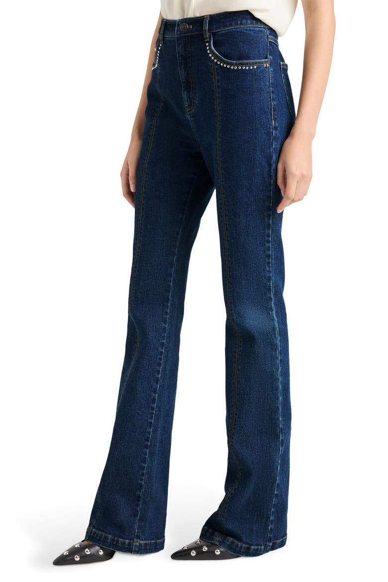 Stud Detail Flare Leg Jeans, Alternate, color, OCEANE/ SILVER