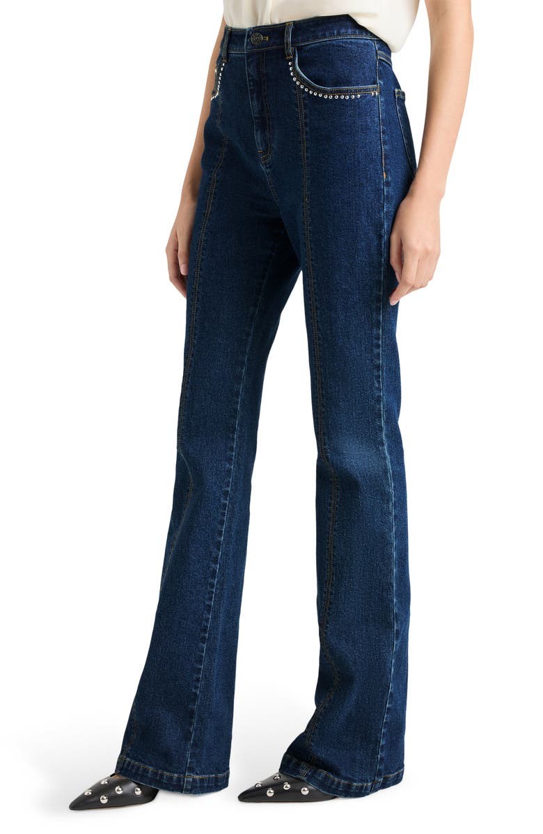 Cinq à Sept Stud Detail Flare Leg Jeans, Alternate, color, Oceane/ Silver