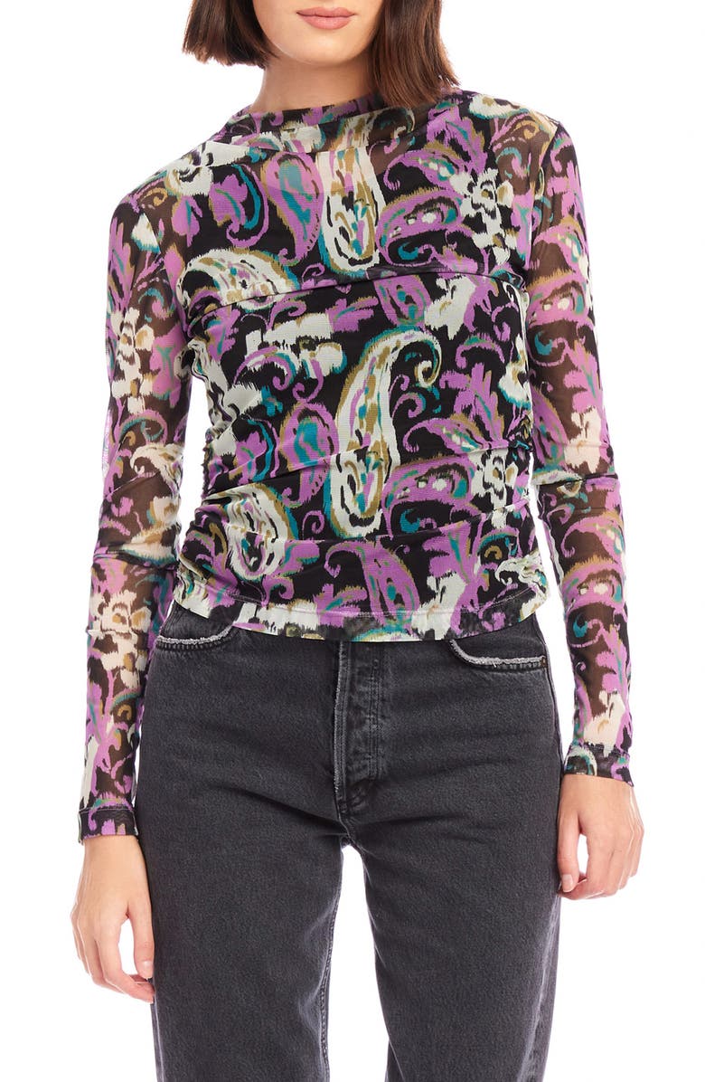 FIFTEEN TWENTY Khami Print Shirred Mesh Top, Main, color, Paisley