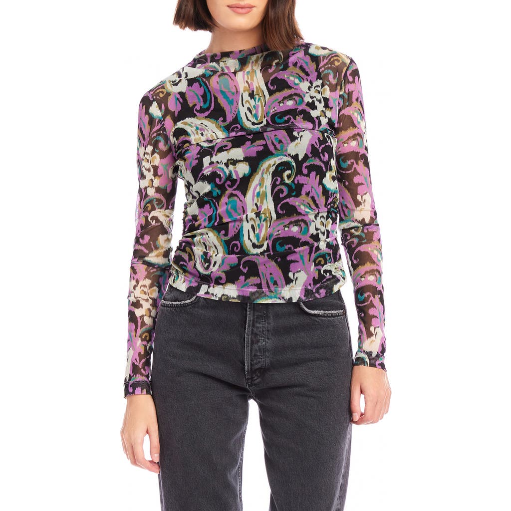 FIFTEEN TWENTY FIFTEEN TWENTY KHAMI PRINT SHIRRED MESH TOP