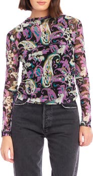 FIFTEEN TWENTY Khami Print Shirred Mesh Top