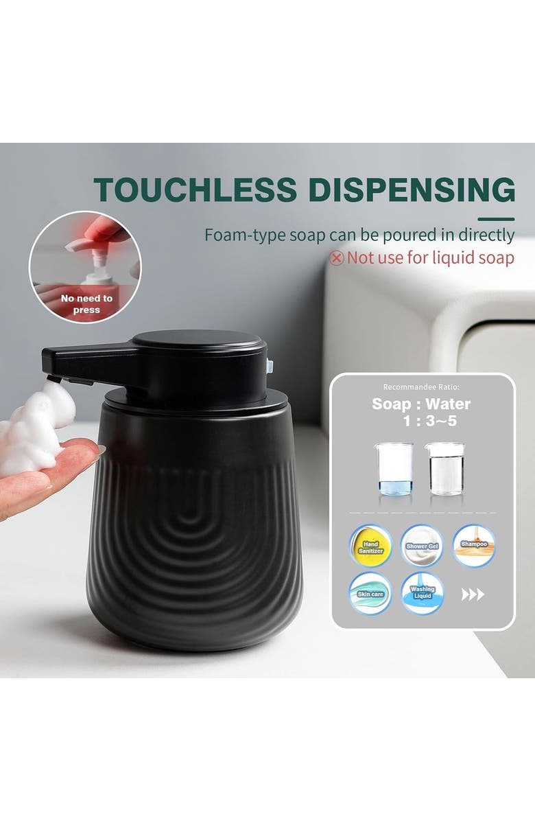 Bosilunlife SoftWave Automatic Foaming Soap Dispenser Recycled Eco-Clay 10 oz, Alternate, color, Black