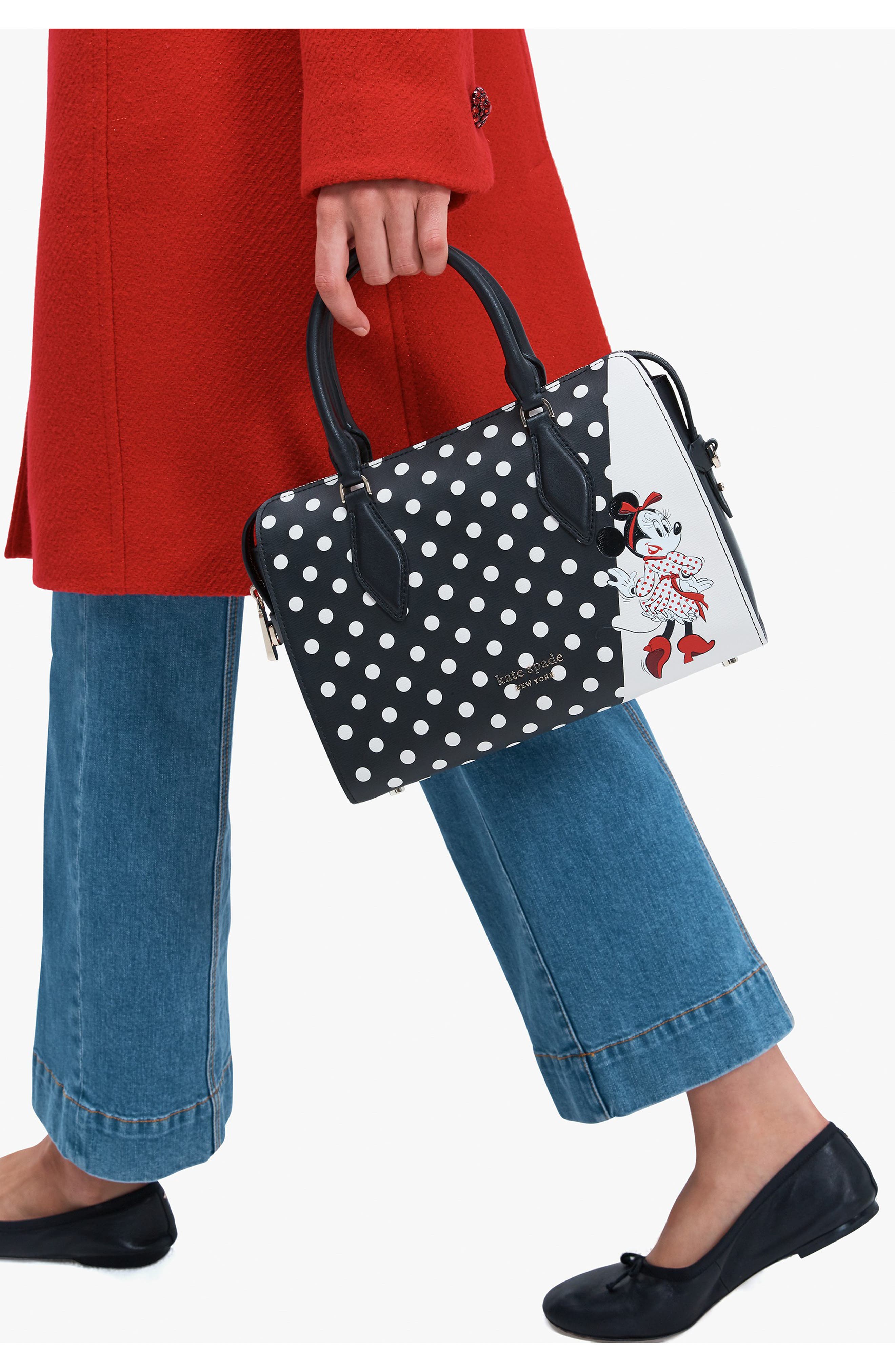 Kate Spade New York x disney minnie mouse faux leather satchel, Alternate, color, Black Multi