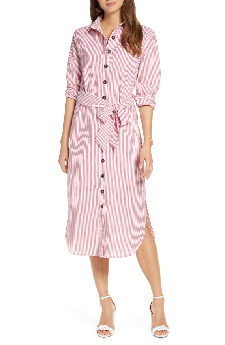 1901 Stripe Belted Shirtdress, Main, color, Red- White
