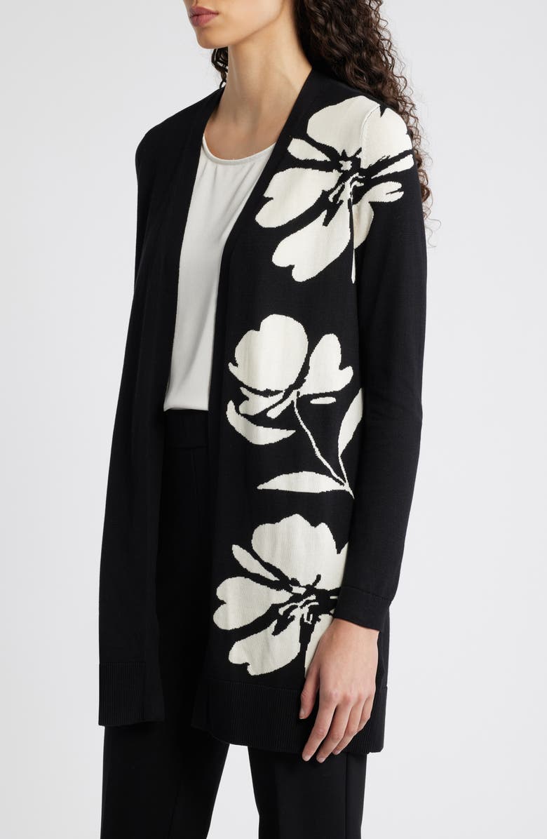 Anne Klein Floral Intarsia Open Front Longline Cardigan, Alternate, color, 