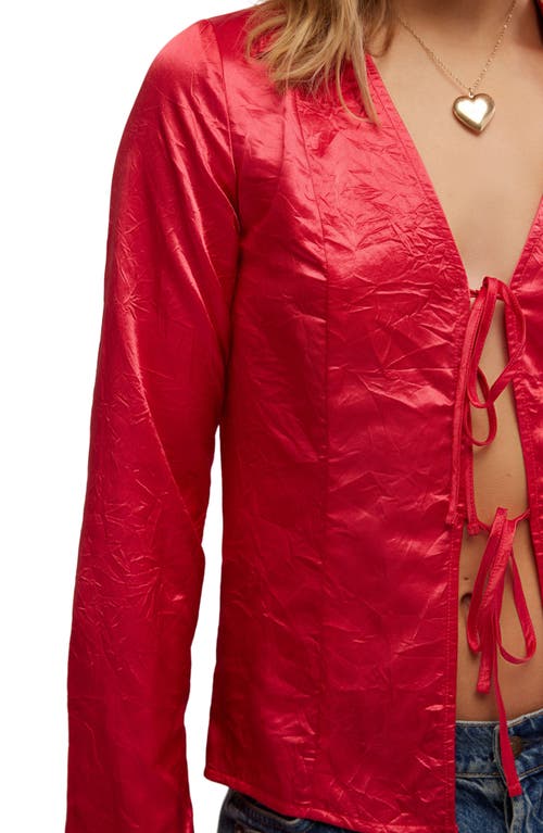 Free People Star Eyes Crinkle Satin Top In Retro Red