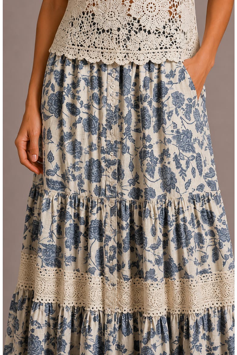 Floral Print Tiered Skirt, Alternate, color, SAND