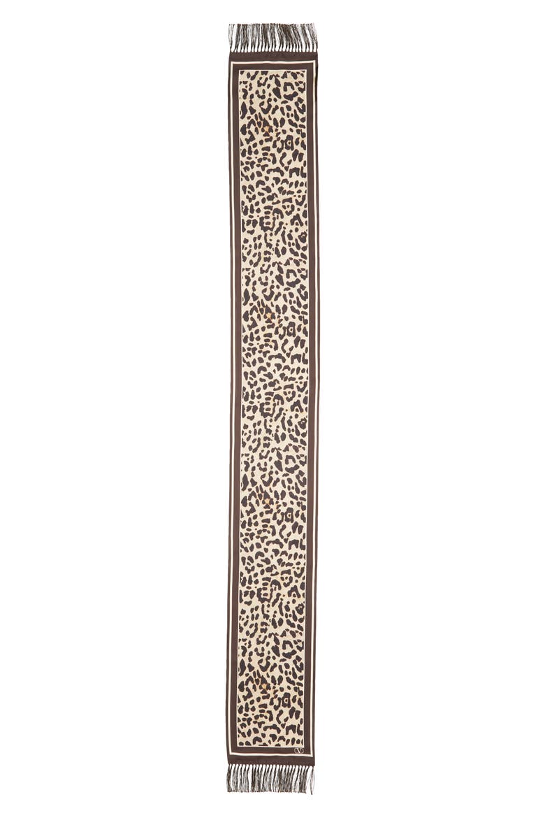 Leopard Print Twill Fringe Scarf, Main, color, MULTICOLOR ANIMALIER
