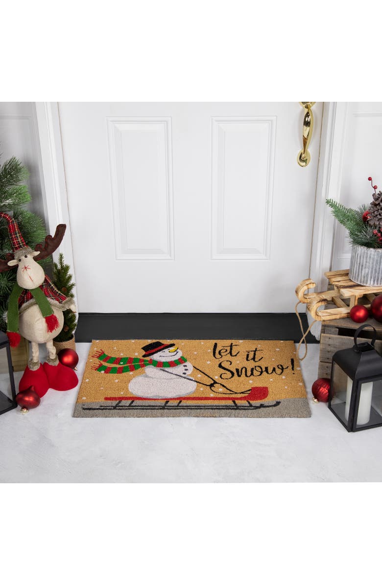 Northlight Brown and White Snowman Let it Snow Rectangular Coir Christmas Doormat 18" x 30", Alternate, color, Brown
