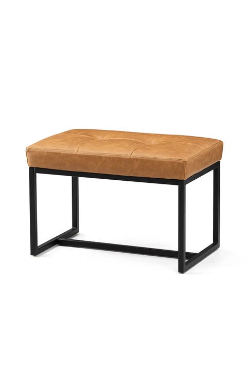 Modern Thick Leatherette Accent Stool with Metal Frame