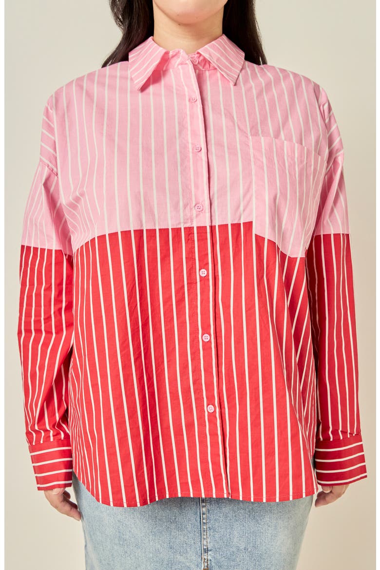 Colorblock Striped Shirt, Alternate, color, PINK/ RED
