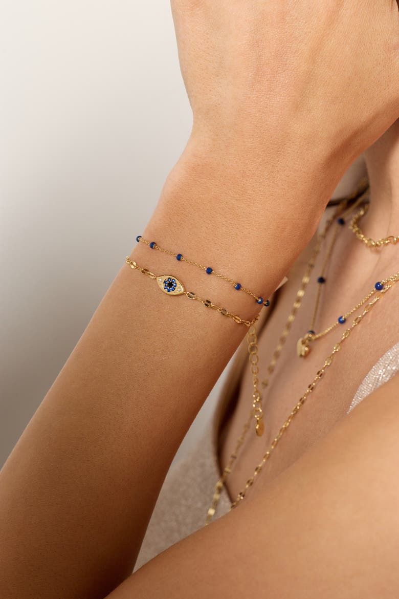 Festival 2 strand Evil eye bracelet, Alternate, color, Gold