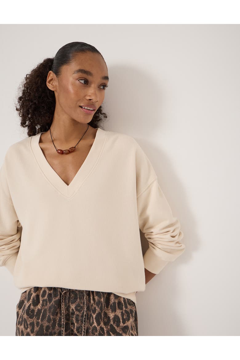 Cleo V-Neck Cotton Sweatshirt, Alternate, color, Almond