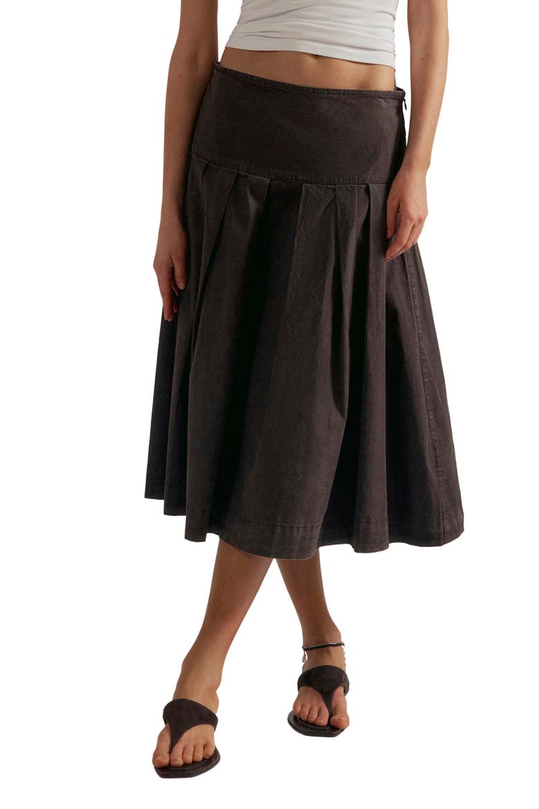 Skipper Pleated Cotton Midi Skirt, Main, color, DOUBLE ESPRESSO
