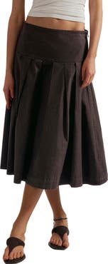 Free People Skipper Pleated Cotton Midi Skirt