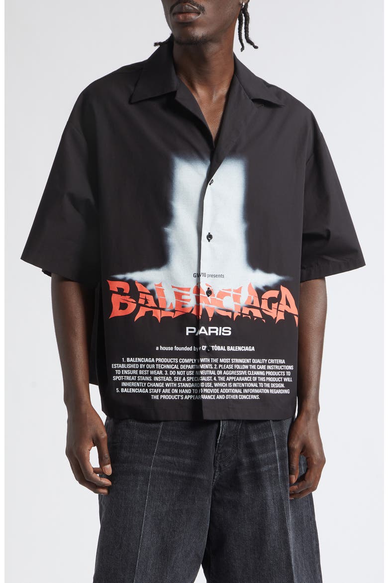 The Door Short Sleeve Cotton Bowling Button-Up Shirt, Main, color, 1000 BLACK