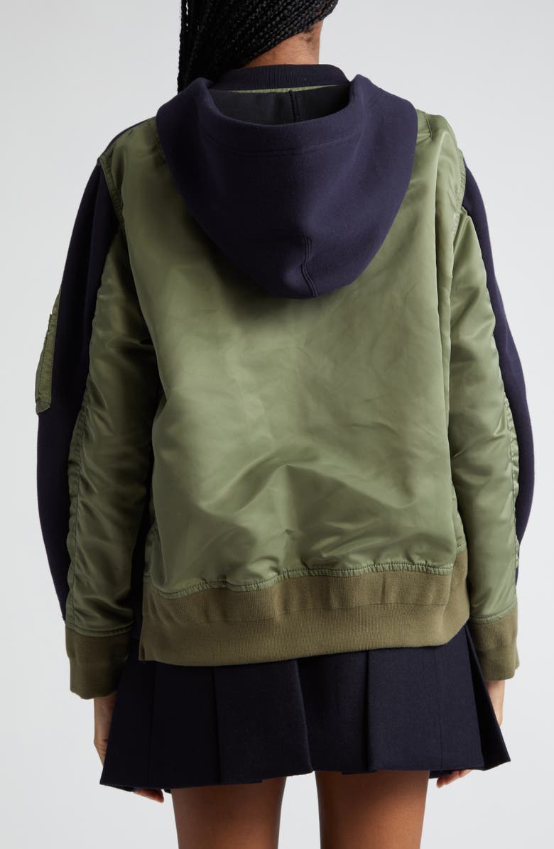 Sacai Nylon & Cotton Blend Sponge Hoodie Jacket, Alternate, color, 