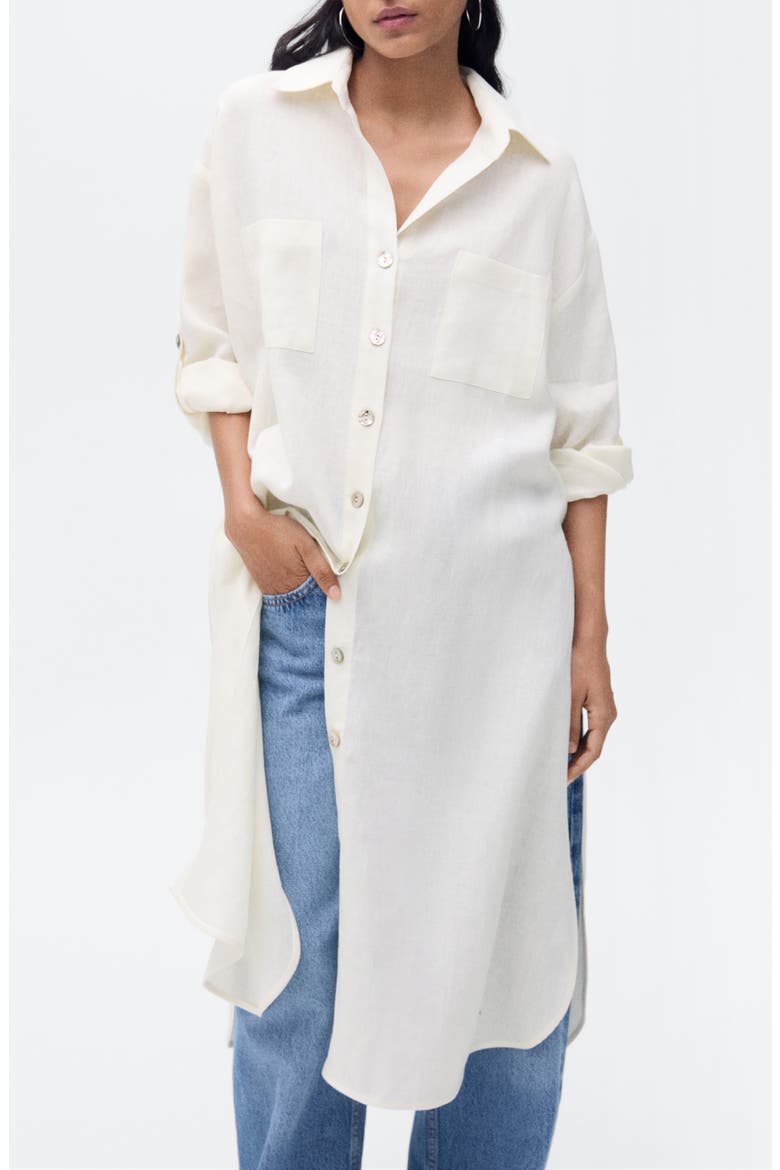 Longline Linen Button-Up Shirt, Main, color, VANILLA