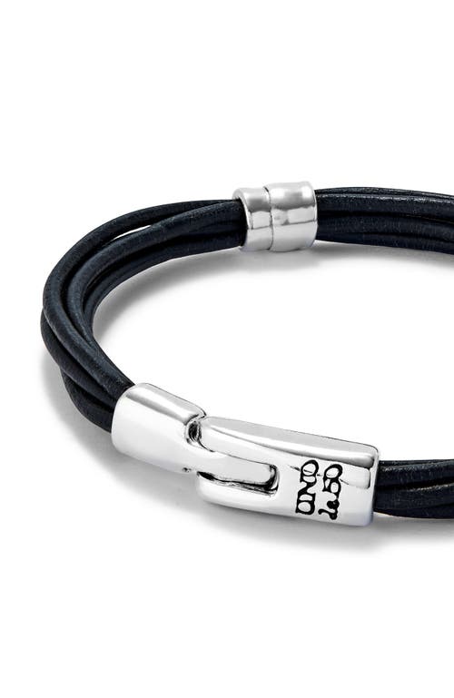 Unode50 Multiple Leather Bracelet With 2 Circumferences Plated In Silver