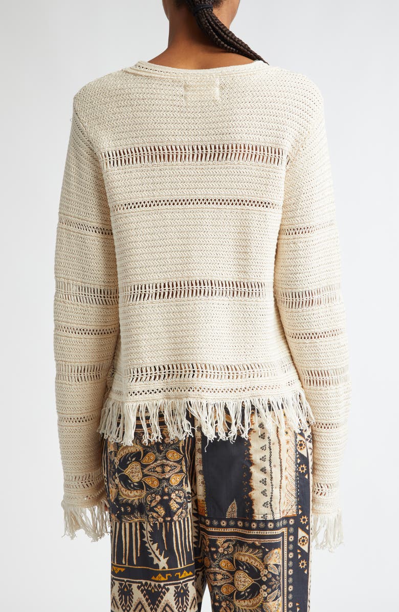 Isabel Marant Étoile Azilis Open Stitch Fringe Cotton Crewneck Sweater, Alternate, color, Ecru